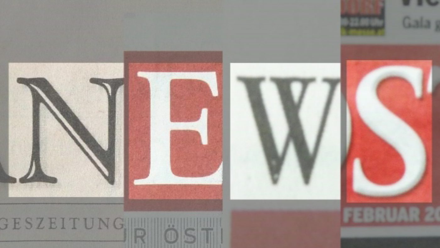 Dekobild: ausgeschnitte Buchstaben von verschiedenen österreichischen Zeitungen ergeben das Wort "News".