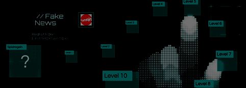Dekobild: Dunkle Grafik aus dem Fake-News Spiel, in einem Kreis sind die Schriftzüge Level 1-10 angeordnet.